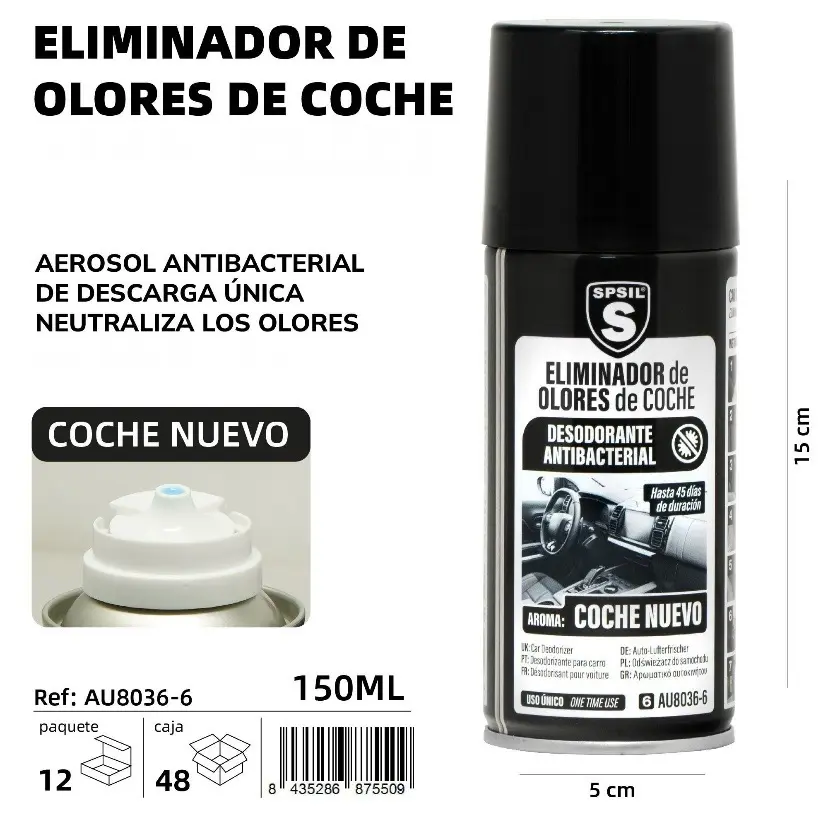 ELIMINADOR DE OLORES DE COCHE ( COCHE NUEVO ) 150 ML.