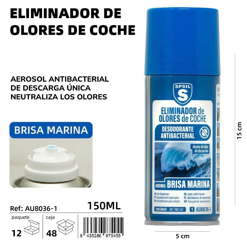 ELIMINADOR DE OLORES DE COCHE ( BRISA MARINA ) 150 ML.