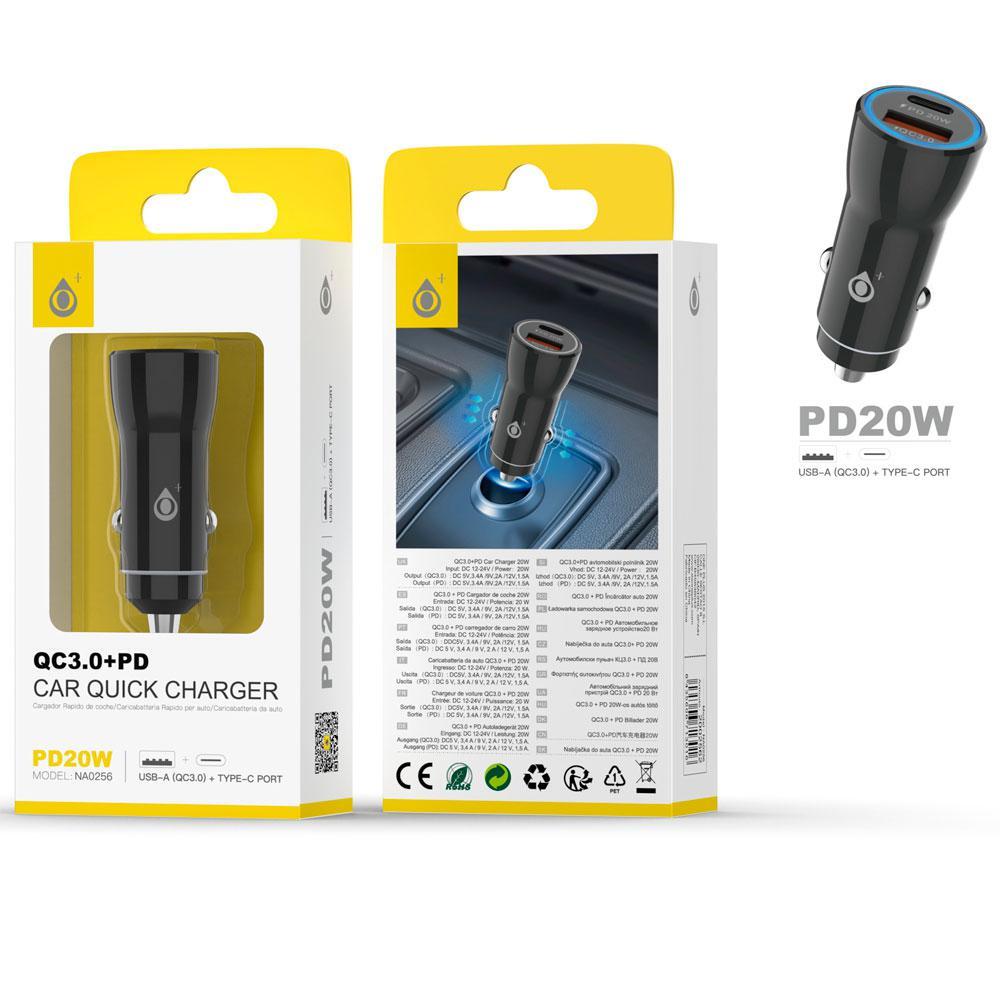 CARGADOR DE COCHE-MECHERO USB QC3.0 + TYPE-C / 20W