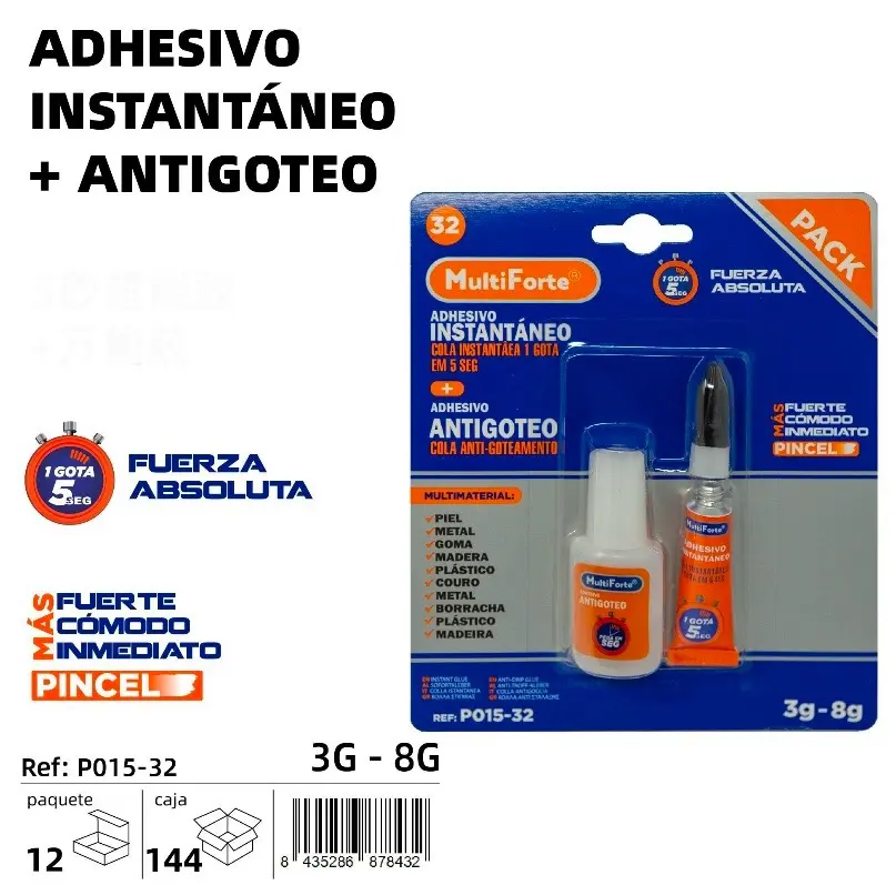 ADHESIVO INSTANTANEO 3 GRAMOS + ANTIGOTEO CON PINCEL 8 GRAMOS