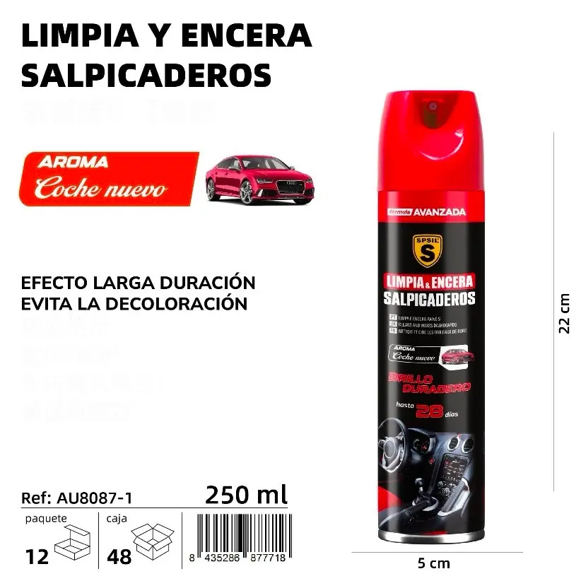 LIMPIA Y ENCERA SALPICADEROS COCHE NUEVO 250 ML.