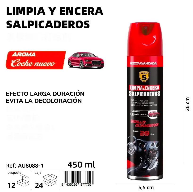 LIMPIA Y ENCERA SALPICADEROS COCHE NUEVO 450 ML.