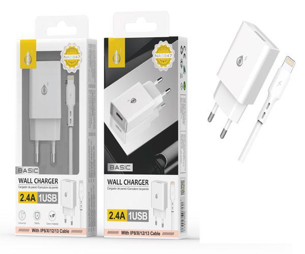 CARGADOR RED + CABLE IPHONE / 2,4A / 1 USB