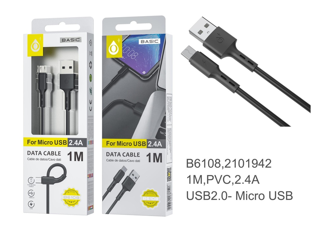 CABLE MICRO USB / 2,4A / 1 METRO