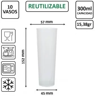 VASO TUBO REUTILIZABLE IRROMPIBLE PP TRANSPARENTE 300ML