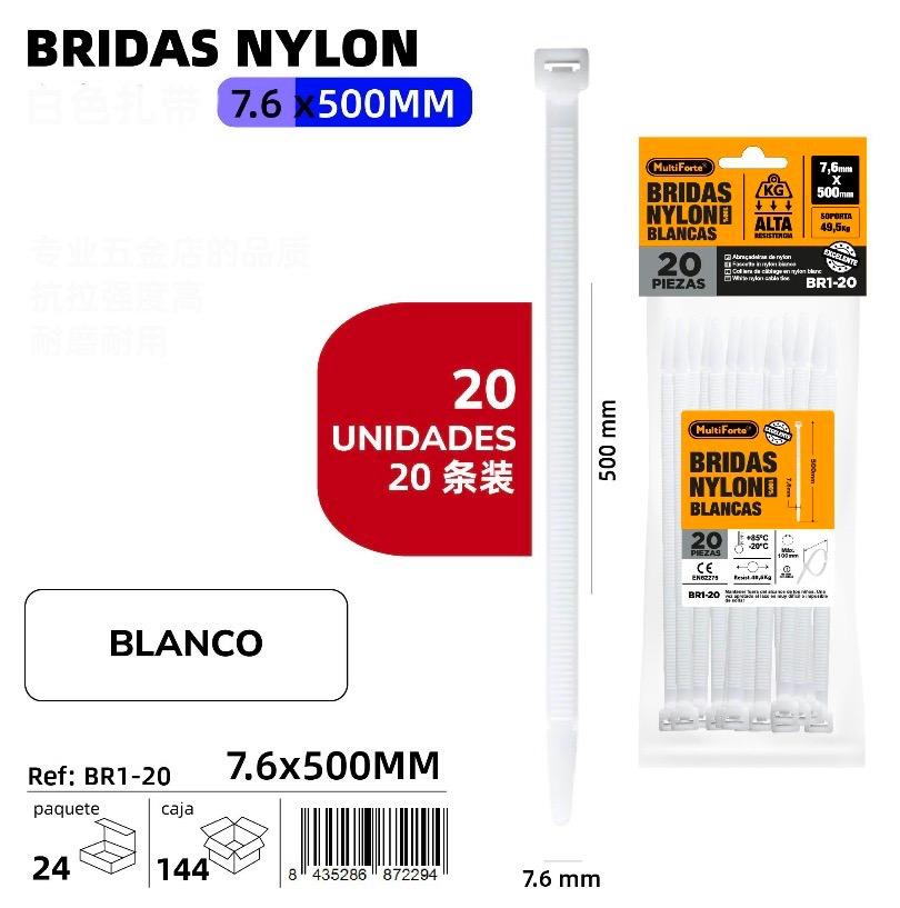 BRIDAS NYLON 7,6 X 500 MM. 20 UND