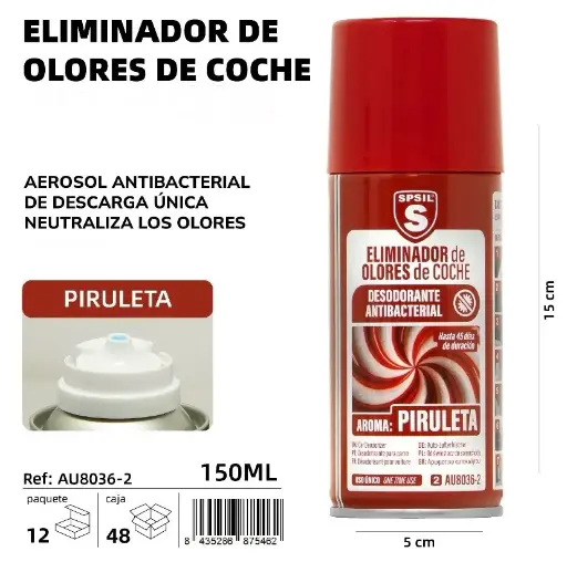 ELIMINADOR DE OLORES DE COCHE PIRULETA 150 ML.