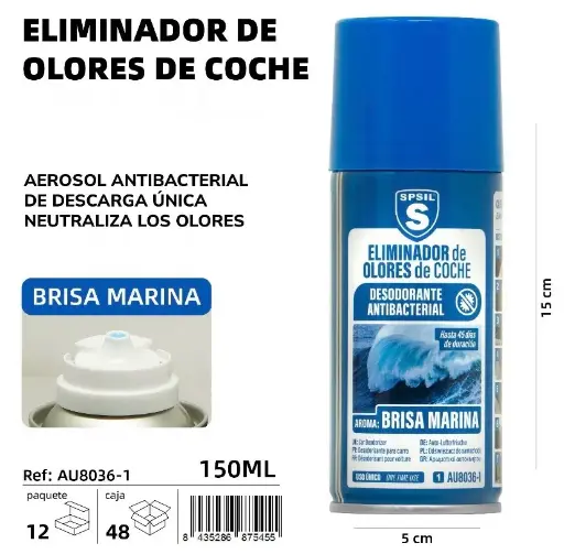 ELIMINADOR DE OLORES DE COCHE ( BRISA MARINA ) 150 ML.