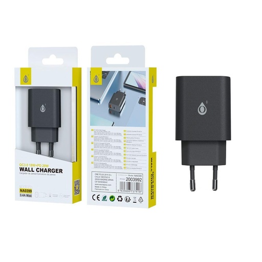 CARGADOR DE RED BERTA USB QC3.0 + TYPE-C / 20W / 3.4 A