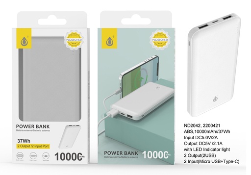 POWERBANK 10.000 MAH / TYPE-C / MICRO USB / 2 USB