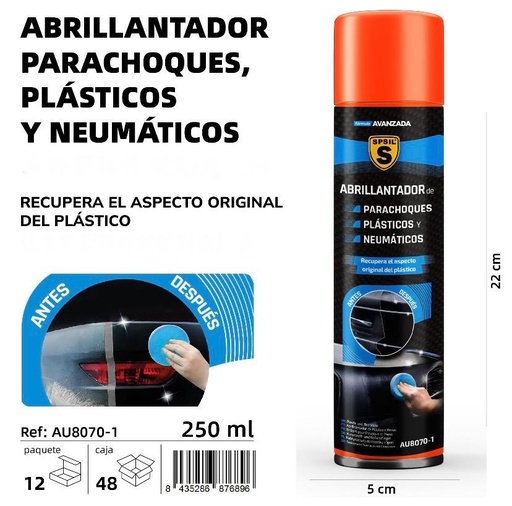 ABRILLANTADOR PARACHOQUES,PLASTICOS Y NEUMATICOS 250 ML.