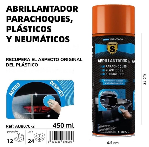 ABRILLANTADOR PARACHOQUES,PLASTICOS Y NEUMATICOS 450 ML.