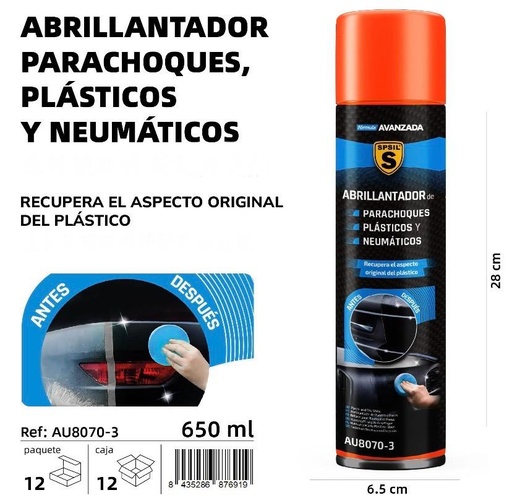 ABRILLANTADOR PARACHOQUES,PLASTICOS Y NEUMATICOS 650 ML.