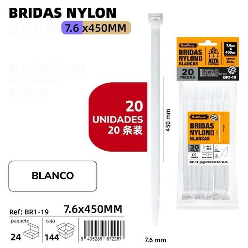 BRIDAS NYLON 7,5 X 450 MM. 20 UND